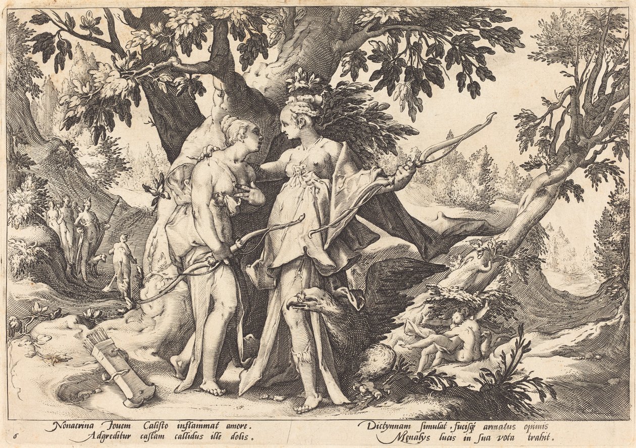 Jupiter Dianan naamiossa viettelee Calliston tekijältä Workshop of Hendrick Goltzius, after Hendrick Goltzius