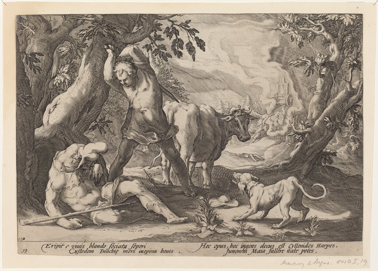 Maisema, jossa Mercury nostaa miekkansa tappaakseen nukkuvan Argusin tekijältä Workshop of Hendrick Goltzius, after Hendrick Goltzius