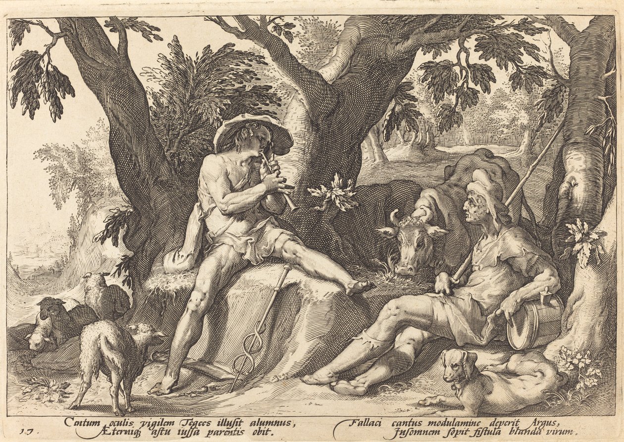 Mercury laittoi Argusin nukkumaan tekijältä Workshop of Hendrick Goltzius, after Hendrick Goltzius