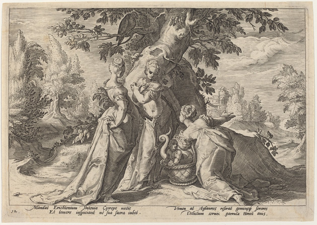 Cecropsin tyttäret avaavat Minervan heille uskoman arkun tekijältä Workshop of Hendrick Goltzius, after Hendrick Goltzius