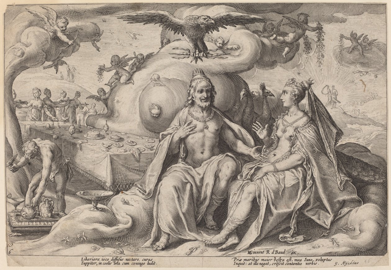 Jupiterin ja Junon välinen kiista tekijältä Workshop of Hendrick Goltzius, after Hendrick Goltzius