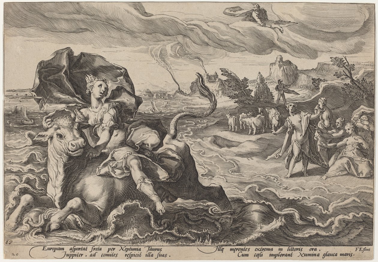 Europan raiskaus tekijältä Workshop of Hendrick Goltzius, after Hendrick Goltzius