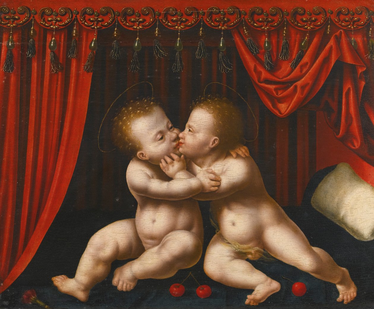 Hollanti: Christus en Johannes de Doper als kinderen Lapset Kristus ja Johannes Kastaja syleilemässä toisiaan tekijältä Workshop of Joos van Cleve