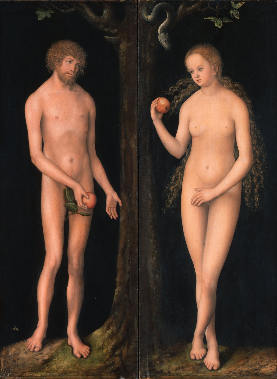 Saksa: Adam und Eva Aatami ja Eeva tekijältä workshop of Lucas Cranach the Elder