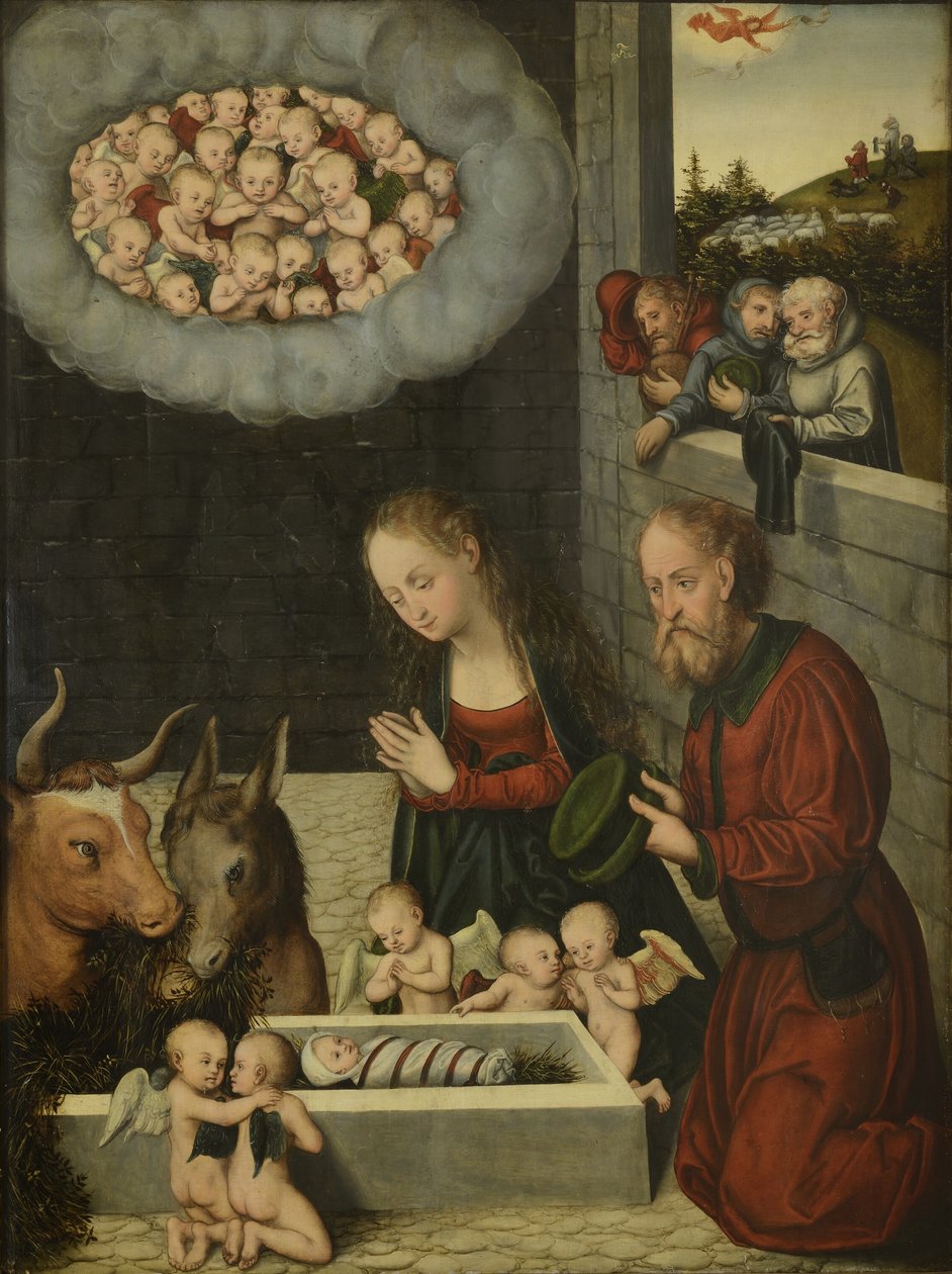 Saksan kieli: Anbetung des Kindes Paimenten palvonta



























" tekijältä workshop of Lucas Cranach the Elder