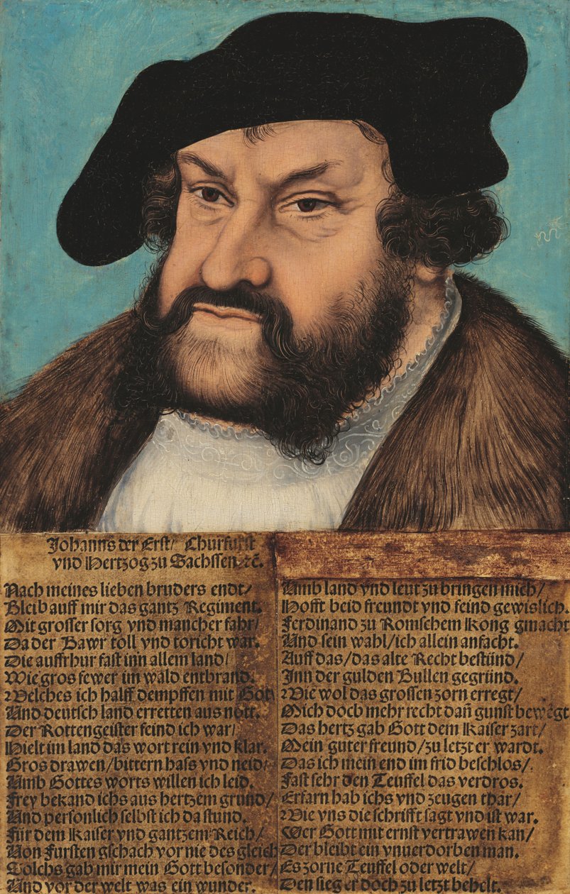 Saksa: Johann der Beständige, Kurfürst von Sachsen (1486-1532) Johann the Steadfast. Saksin vaaliruhtinas (1486-1532). tekijältä workshop of Lucas Cranach the Elder
