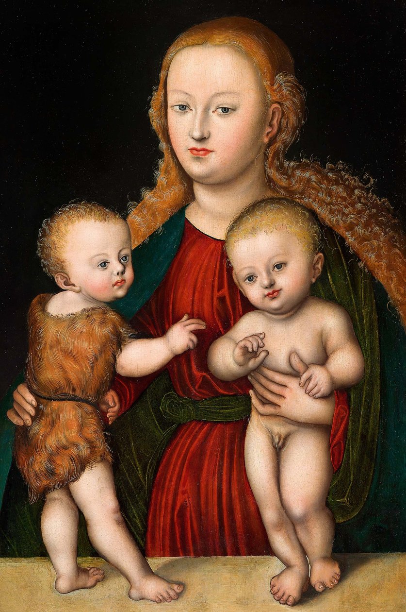 Saksa: Madonna ja lapsi sekä Johannes Kastajan kanssa Neitsyt ja lapsi sekä Johannes Kastajan kanssa tekijältä workshop of Lucas Cranach the Elder