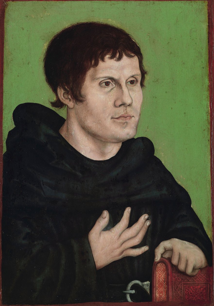 Saksa: Posthumes Bildnis Martin Luthers (1483-1546) als Augustinermönch Martin Lutherin postuumi muotokuva augustinolaismunkkina. tekijältä workshop of Lucas Cranach the Elder