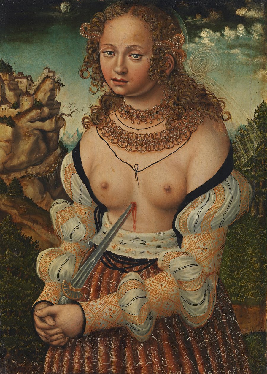 Saksa: Selbstmord der Lucretia Lucretian itsemurha tekijältä workshop of Lucas Cranach the Elder