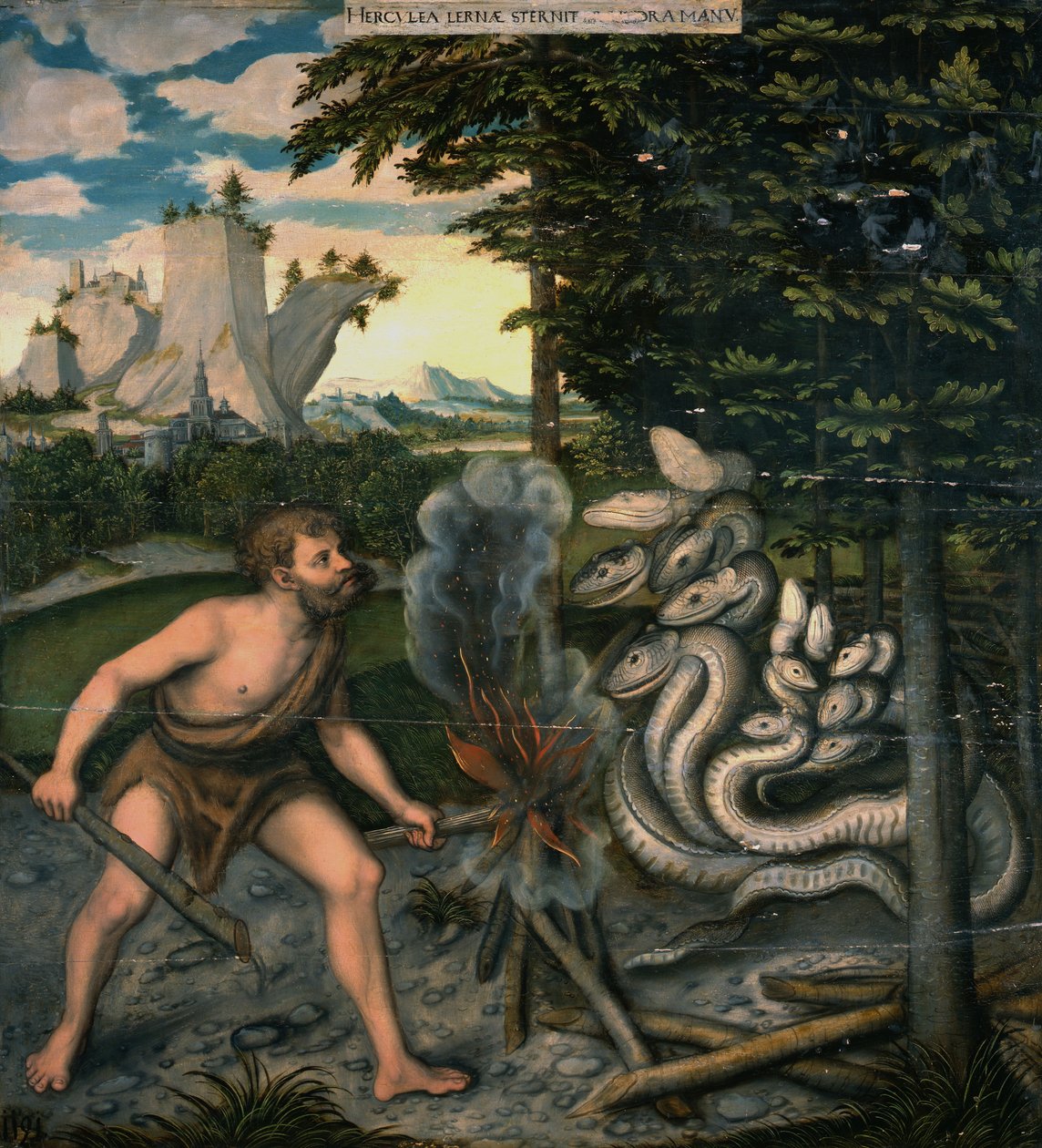 Herkules ja hydra tekijältä workshop of Lucas Cranach the Elder