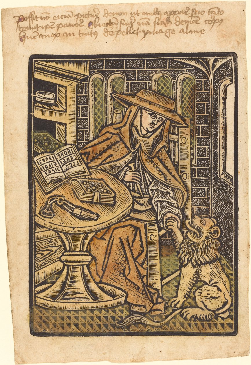 Pyhä Jerome tekijältä Workshop of Master of the Aachen Madonna