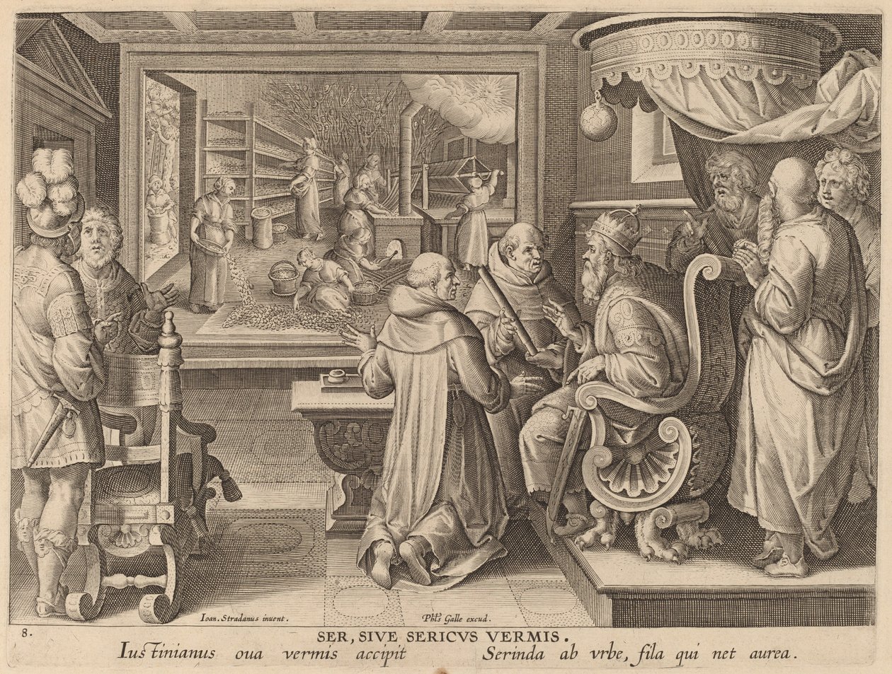 Ser, Sive Sericus Vermis (silkki tai silkkiäistoukka) tekijältä Workshop of Philip Galle after Jan van der Straet