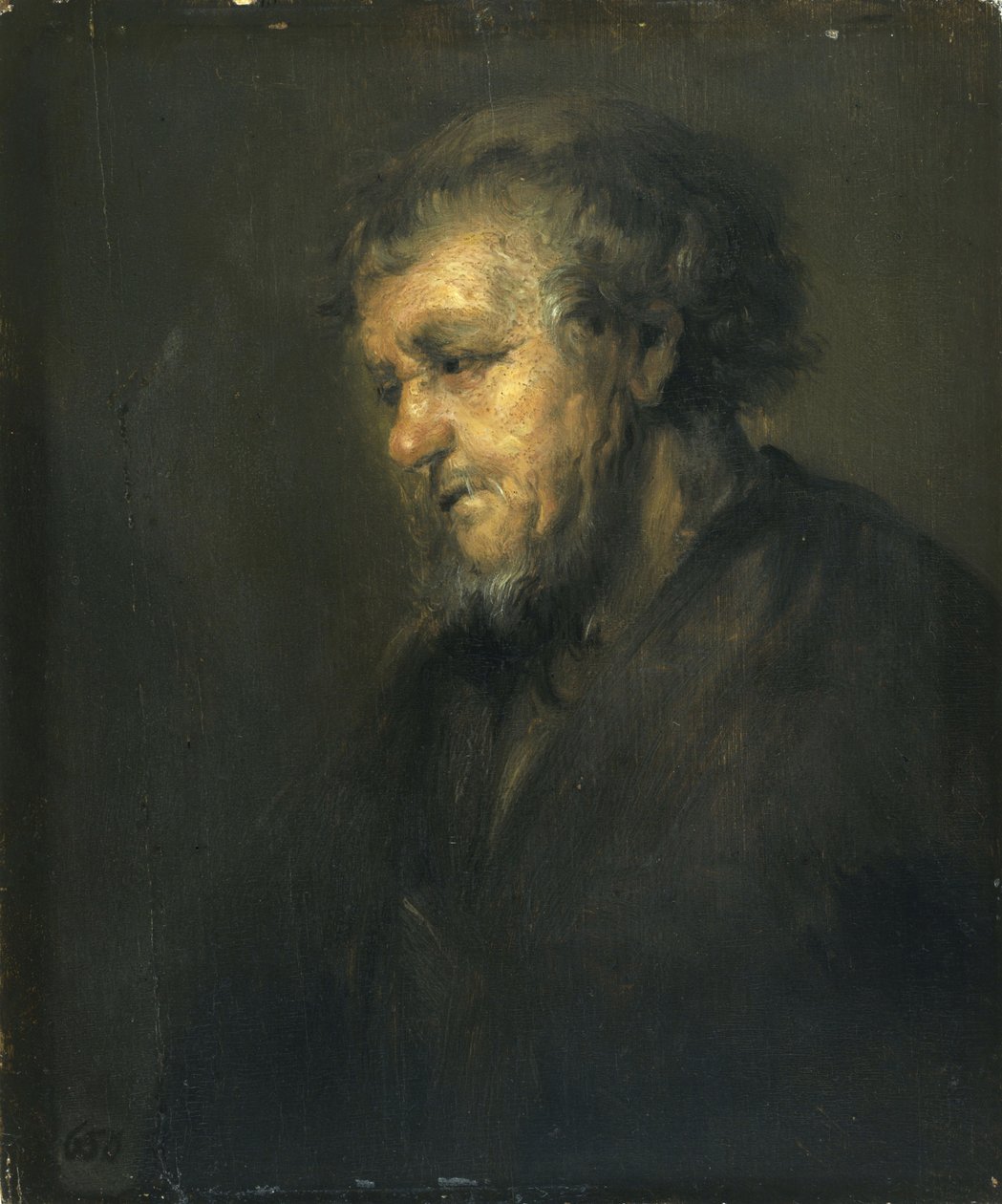 Tutkimus vanhasta miehestä profiilissa tekijältä Workshop of Rembrandt