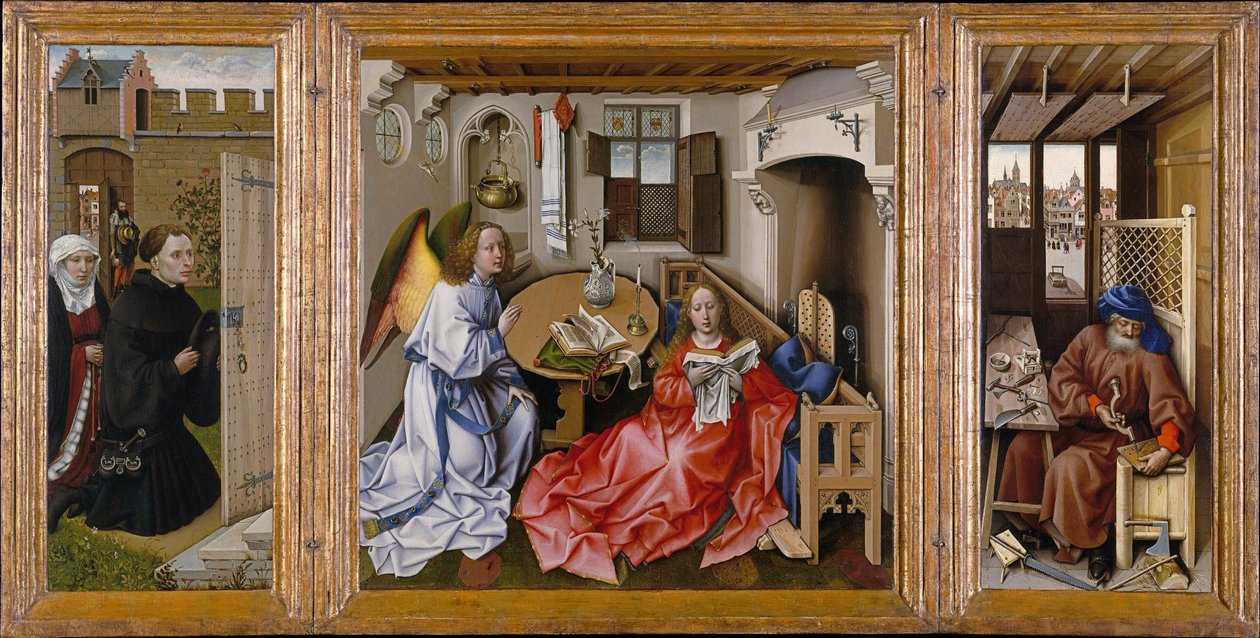 Méroden alttaritaulu (Ilmestyskirja-triptyykki) tekijältä Workshop of Robert Campin