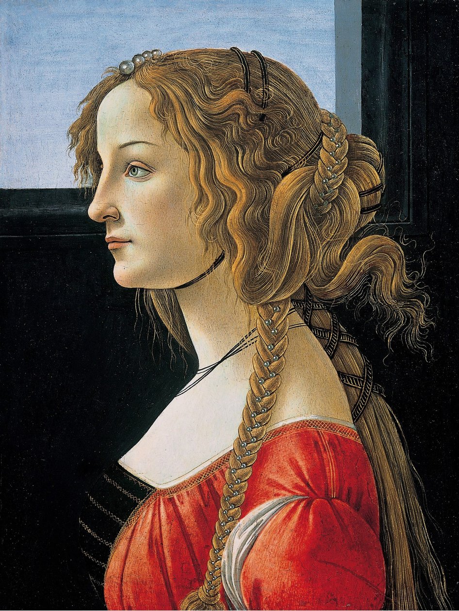 Nuoren naisen profiilikuva, luultavasti Simonetta. tekijältä Workshop of Sandro Botticelli