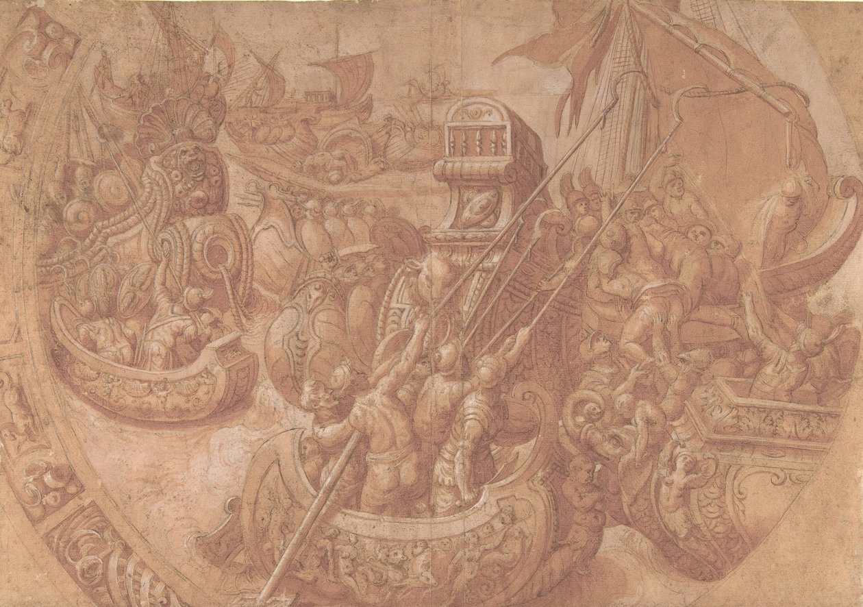 Meritaistelu Morbihanin lahdella, 1500-luku. tekijältä Workshop of Taddeo Zuccaro.