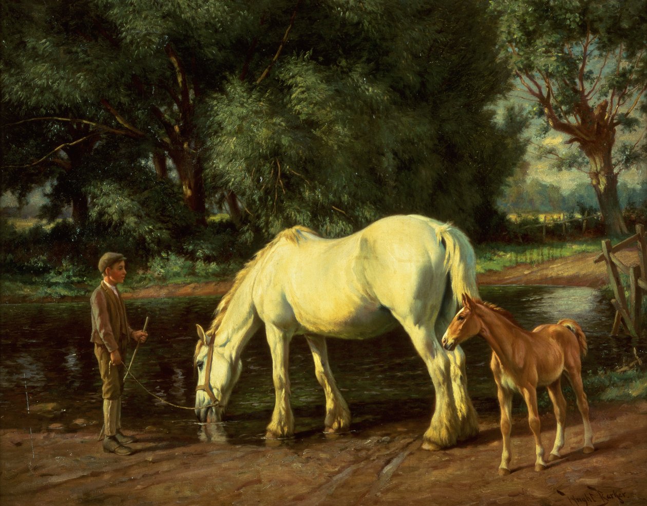 Tamma ja sen varsa Fordissa (öljy kankaalle) tekijältä Wright Barker
