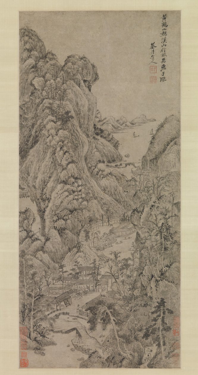 Matkailijat purojen ja vuorten joukossa, luultavasti 1670-luvulta. tekijältä Wu Li