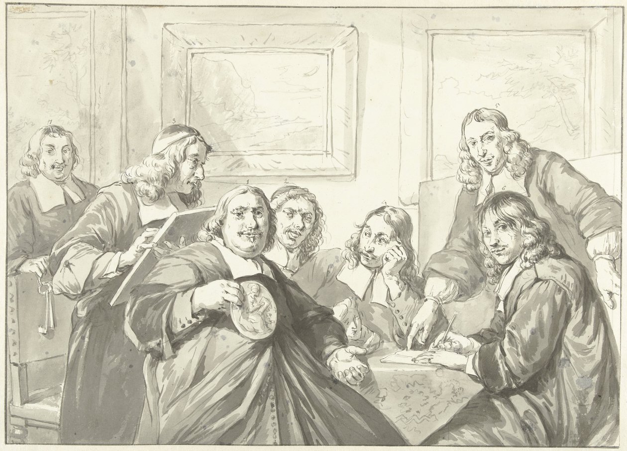 Pyhän Luukkaan killan valvojat Haarlemissa, 1675. tekijältä Wybrand Hendriks