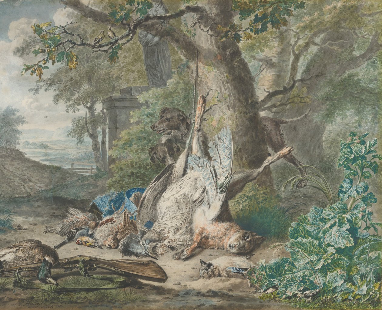 Metsästys asetelma metsässä, 1784. tekijältä Wybrand Hendriks