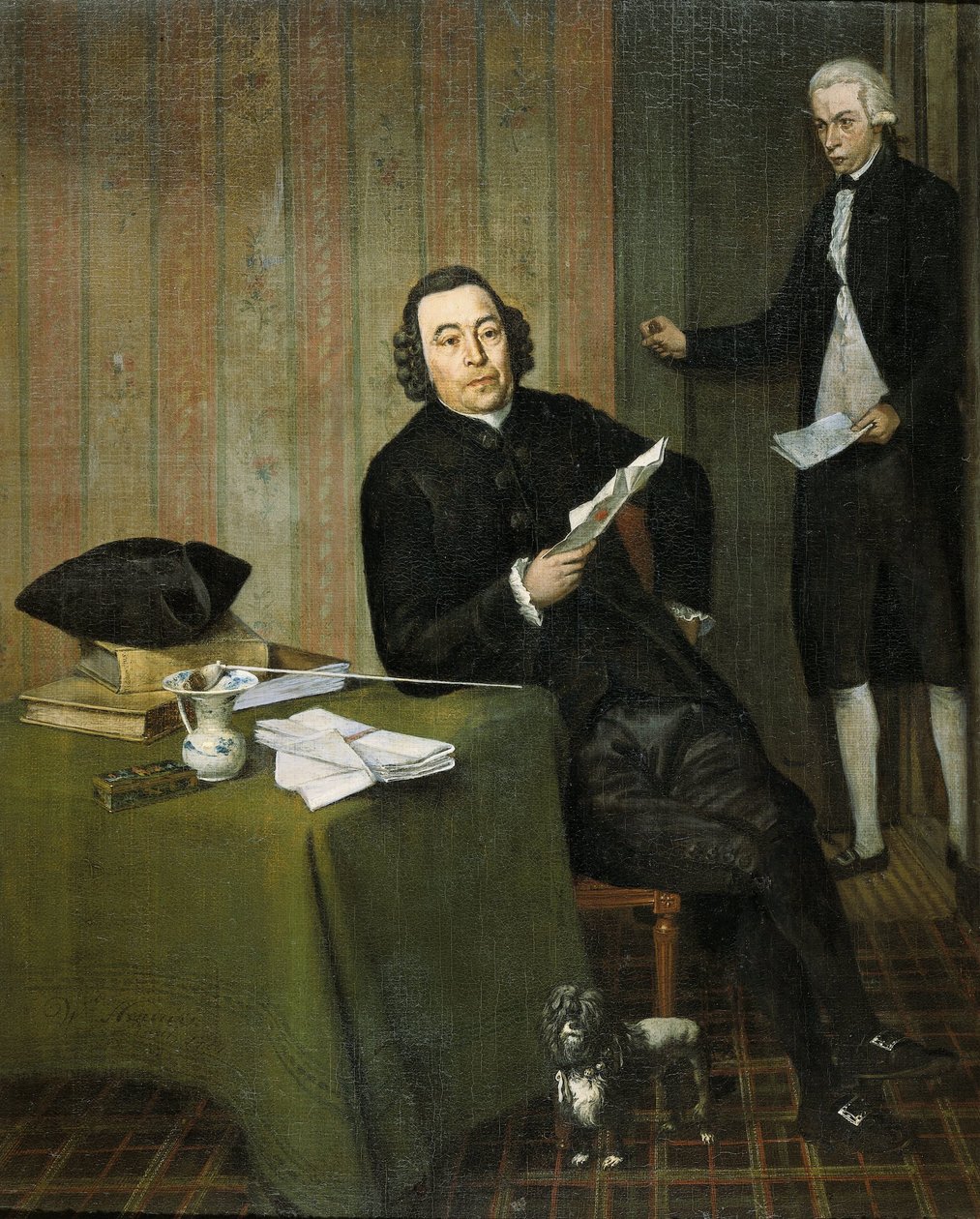 Wernerus Köhne (1725/26-88), Haarlemin notaari, virkailijansa Jan Boschin kanssa tekijältä Wybrand Hendriks