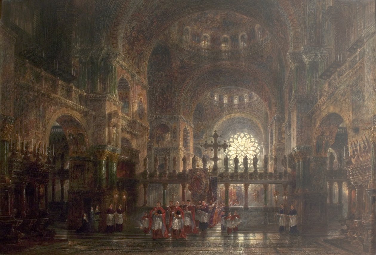 Pyhän Markuksen basilikan sisustus, Venetsia, Italia, 1877 tekijältä Wyke Bayliss