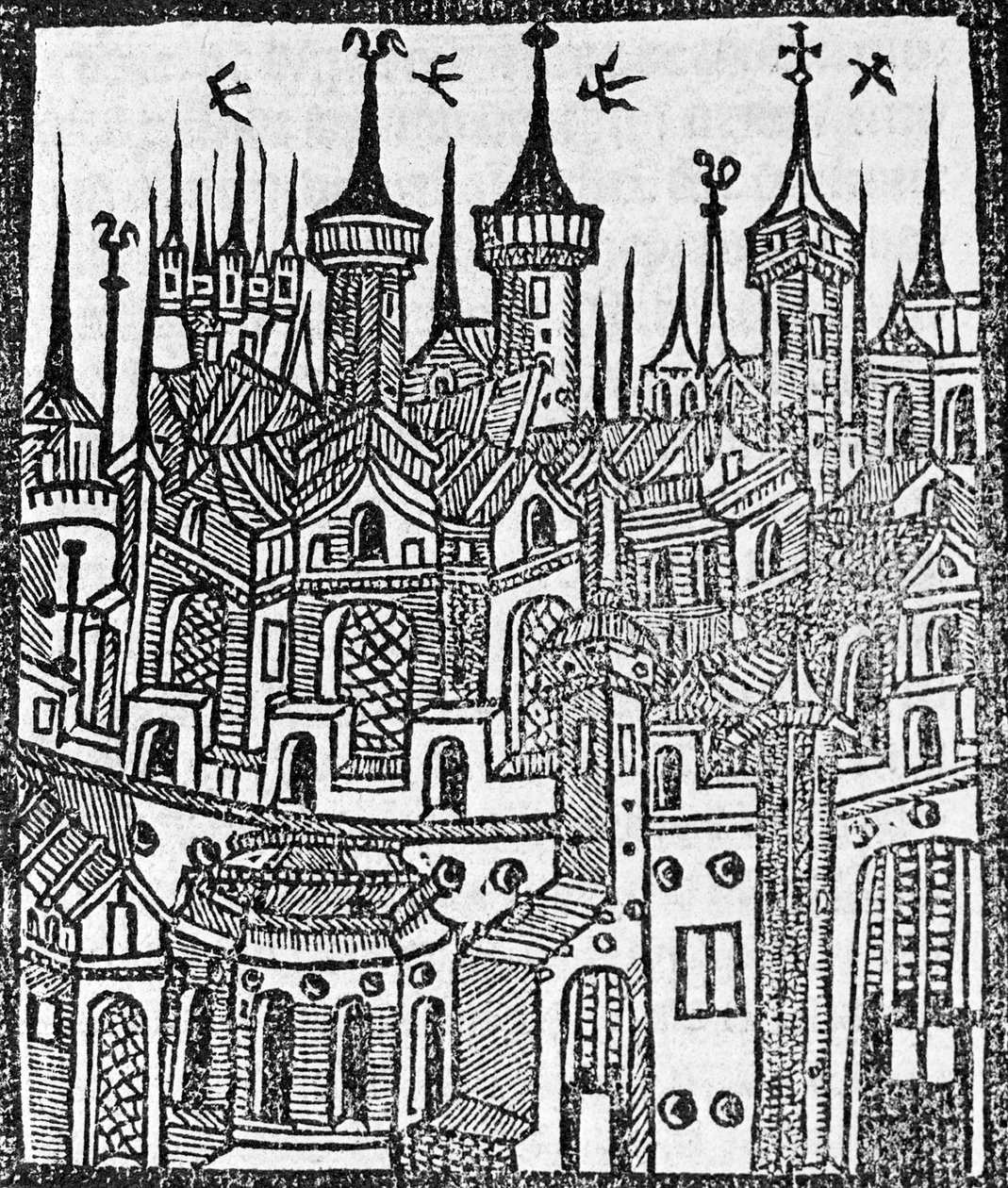Puupiirros Englonden kronikasta, 1497 tekijältä Wynkyn de Worde