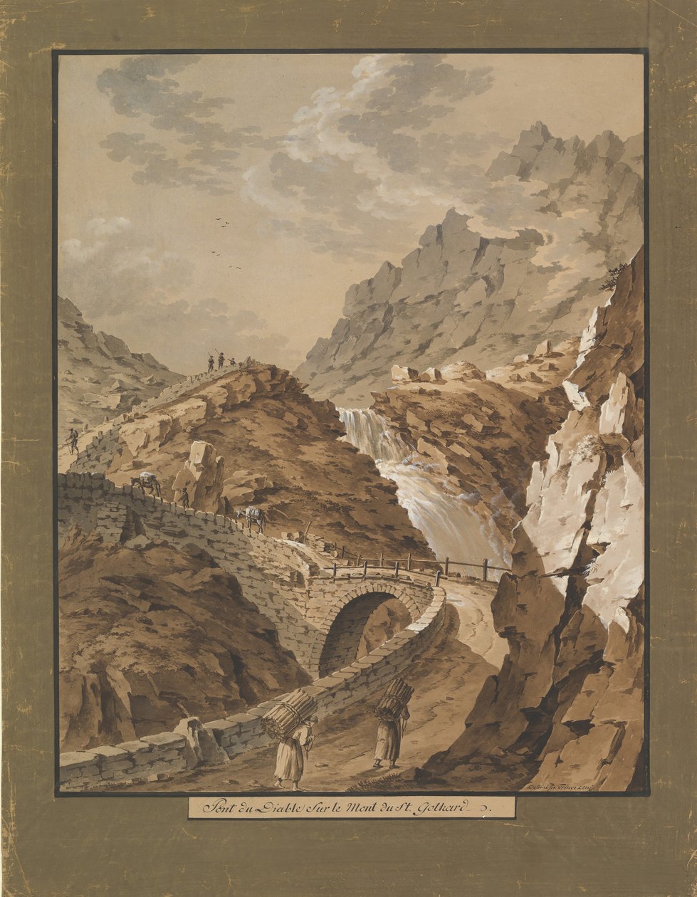 Paholaisen silta kohti Gothard-vuorta Sveitsissä, 1785-1824. tekijältä Xaver Triner