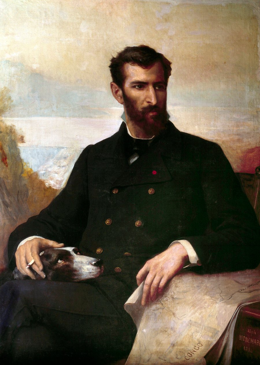 Muotokuva Pierre Savorgnan de Brazzasta (1852-1905), italialaista alkuperää, ranskalainen tutkimusmatkailija Päiväntasaajan Afrikassa. maalaus Alphonse Monchablon (1835-1907) 1886 Pariisi, Afrikan ja Oseanian taide tekijältä Xavier Alphonse Monchablon