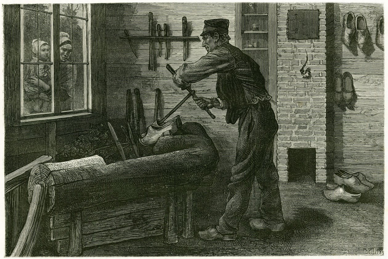 Terneuzenin sabotoija on perustanut, suurentaa ja kaivaa puuta ahtaen avulla. X.Melleryn kaiverrus luonnon mukaan havainnollistamaan tarinaa "Belgia" vuonna 1888, Camille Lemonnierin (1844-1913), taidekriitikko ja kirjailija. Julkaistu To tekijältä Xavier Mellery