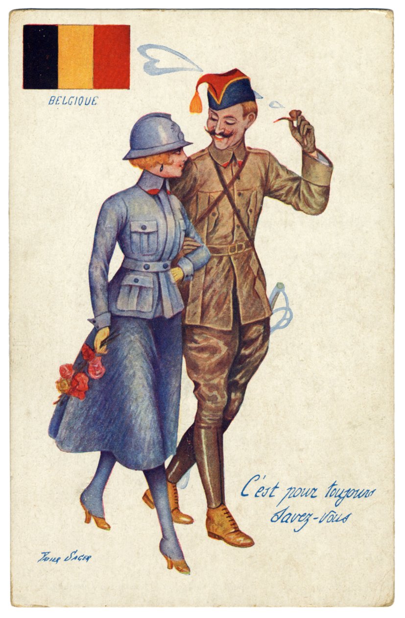 Ensimmäinen maailmansota, belgialainen postikortti Harmony between Allies, n. 1917 tekijältä Xavier Sager