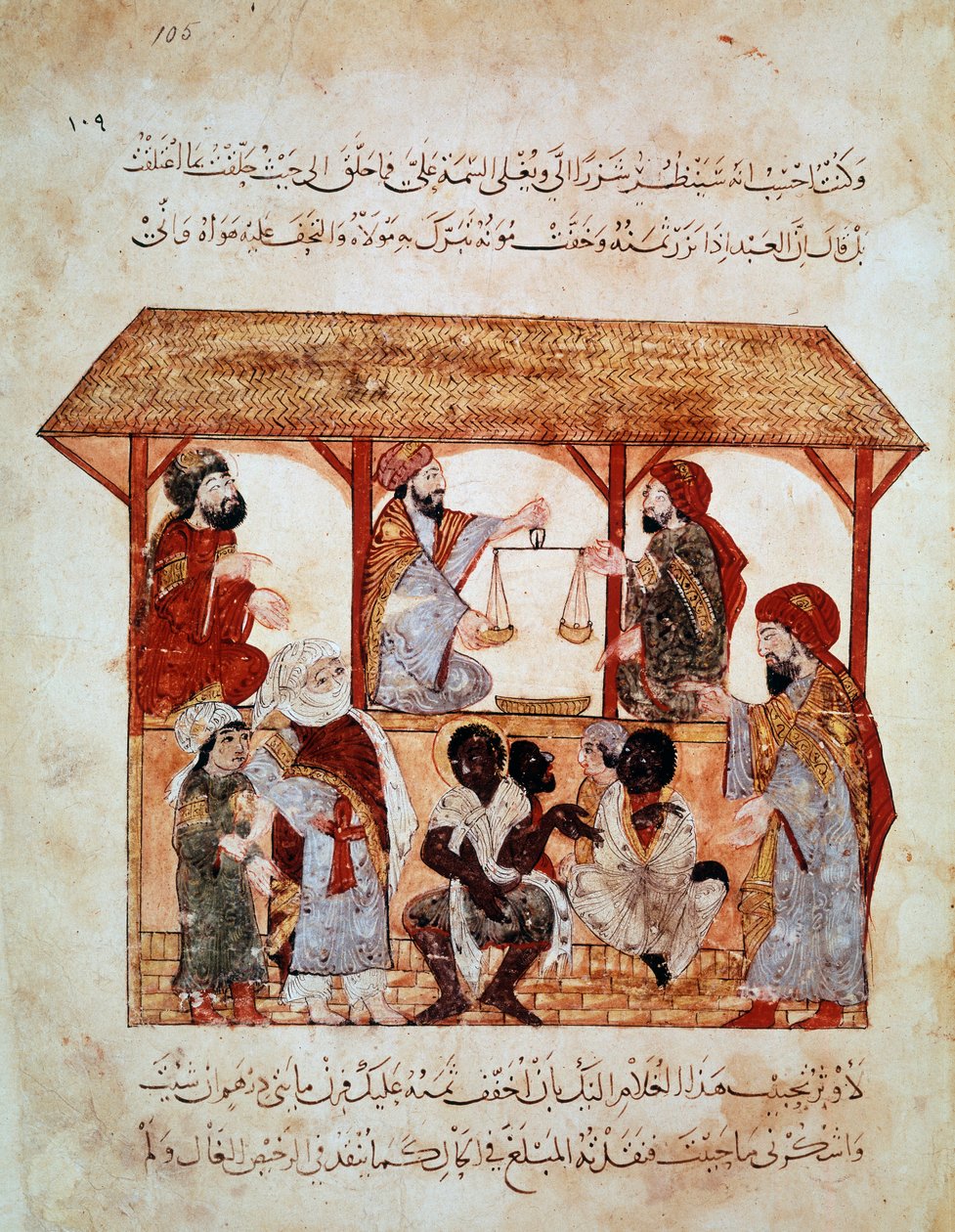 Orjamarssi Zabidissa (Zebid), Jemen. Miniatyyri elokuvassa The Seances. Al-Maqamat” (Folio 105), valaisi Yahya ibn Mahmud al-Wasiti ja kirjoittanut Hariri al-Basri, al-Qasim ibn Ali al (1054-1122) tekijältä Yahya ibn Mahmud Al Wasiti