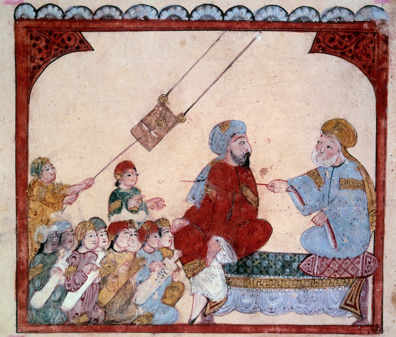 Vaeltava navigaattori Abu-Zayd (Abu Zayd, Abu Zayd) Miniatyyriopettaja "" Maqamatista"" (Seanssit), kirjoittanut Abu Mohammed al-Kasim ibn Ali Hariri (tai Al-Hariri tai Al Hariri) (1054-1122). Yahya Mahmud al-Wasiti (al-Wasiti) vuonna 1237, Pariisi, Paris, tekijältä Yahya ibn Mahmud Al Wasiti