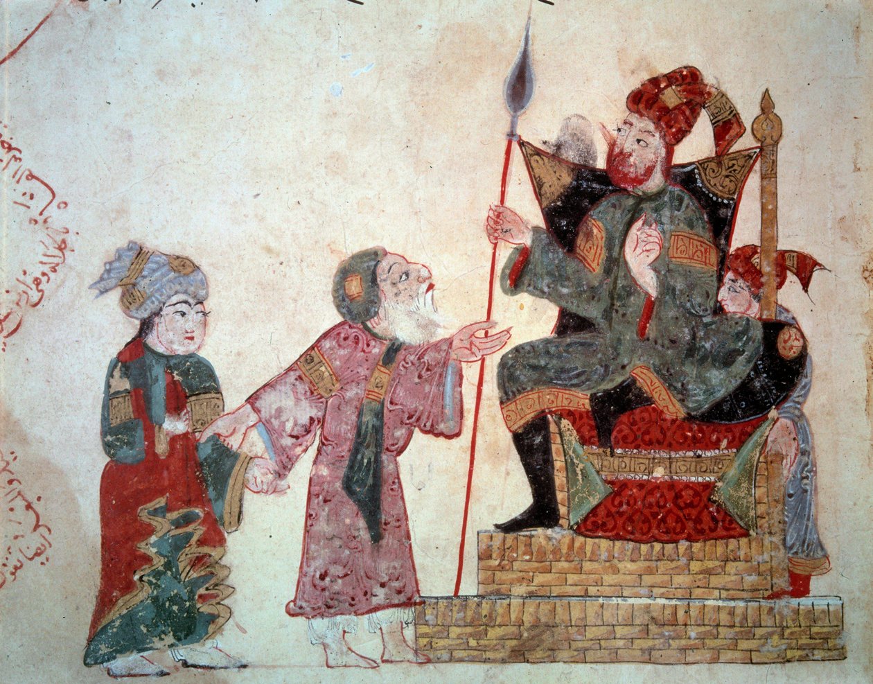 Vaeltava navigaattori Abu-Zayd (Abu Zayd, Abu Zayd) ja hänen poikansa ennen kuvernööriä, valaisemassa Yahya Mahmud al-Wasiti (al-Wasiti) i tekijältä Yahya ibn Mahmud Al Wasiti