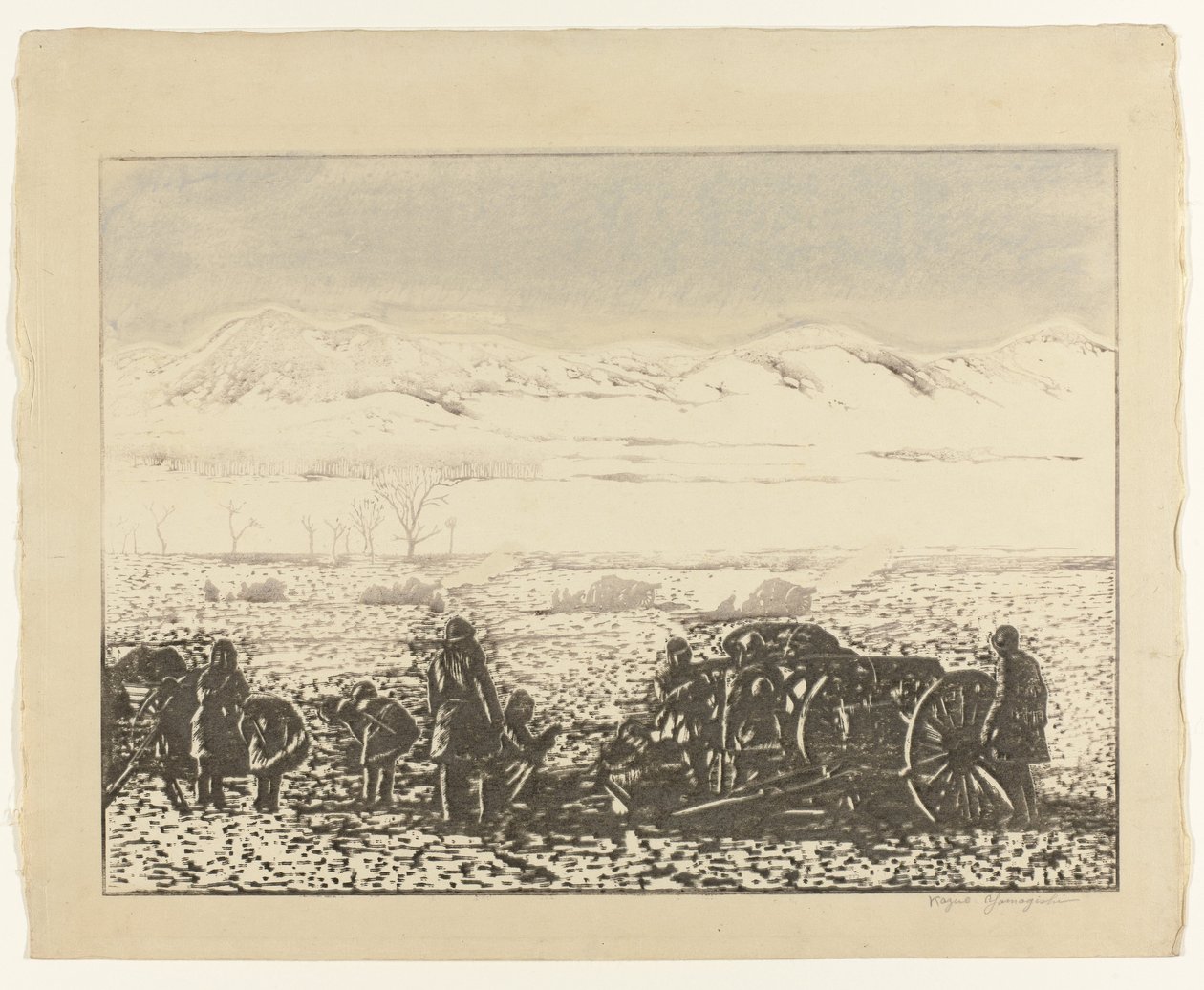 sotamaisemaa Senso fukei tekijältä Yamagishi Kazue (signed by artist)