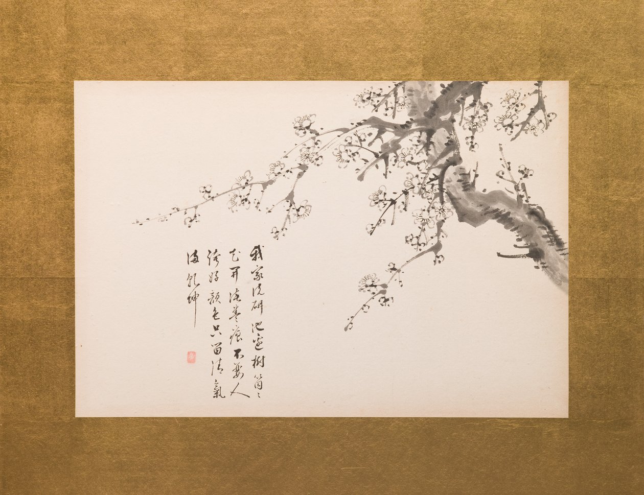 Prunuksen kukat, taittokangas, paneeli 1 4:stä, Edo-kausi 1844 (tussi paperille) (katso myös 752779-82) tekijältä Yamamoto Baiitsu