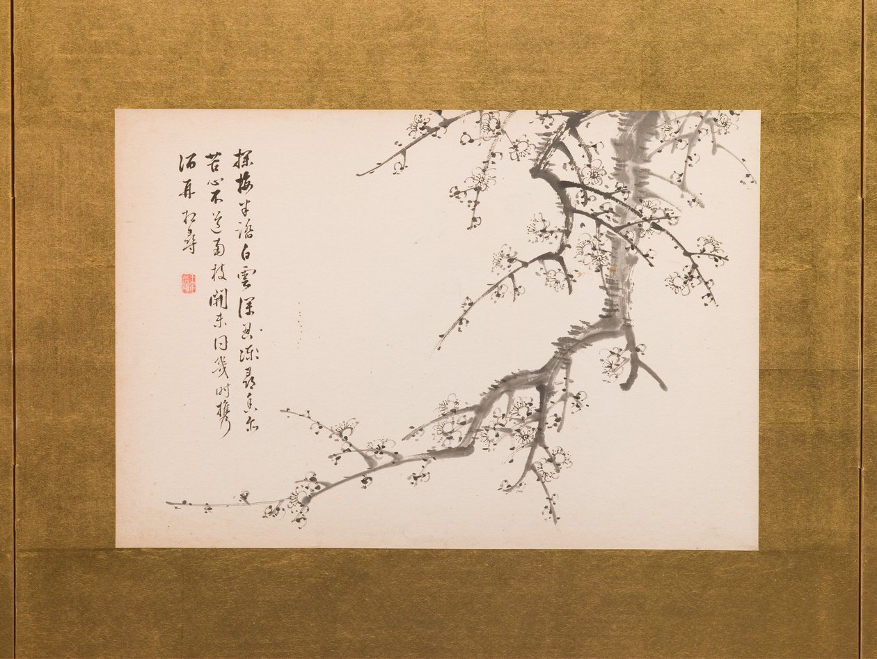 Prunuksen kukat, taittokangas, paneeli 2 4:stä, Edo-kausi 1844 (tussi paperille) (katso myös 752778-82) tekijältä Yamamoto Baiitsu