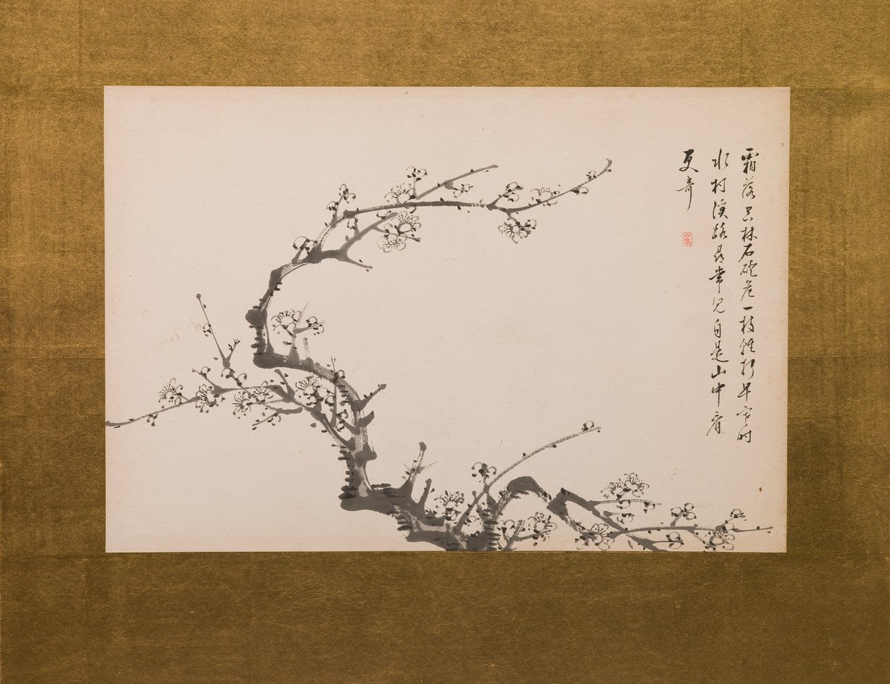 Prunuksen kukat, taittokangas, paneeli 3 4:stä, Edo-kausi 1844 (tussi paperille) (katso myös 752778-82) tekijältä Yamamoto Baiitsu