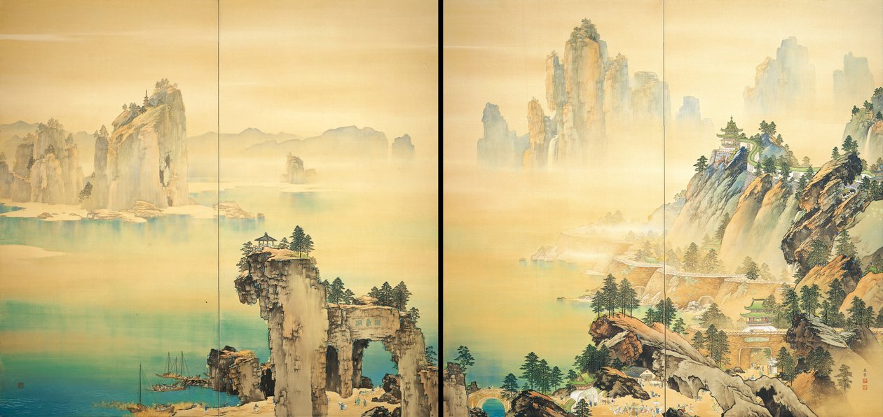 Hyvä ennakko - Hyvä Ente - Shunkyo, Yamamoto (1871-1933) - 1931 - Vesiväri silkillä - Adachin taidemuseo tekijältä Yamamoto Shunkyo