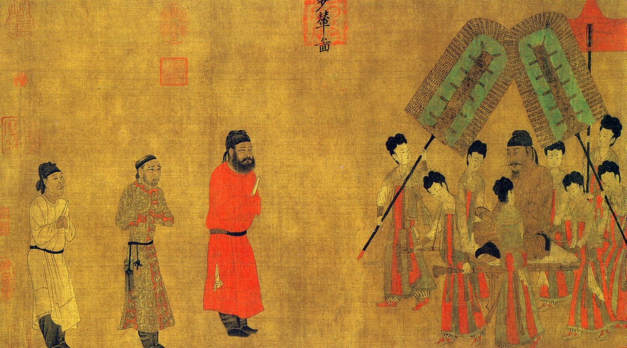 Keisari Taizong antaa audienssin Tiibetin suurlähettiläälle Ludongzanille tekijältä Yan Liben