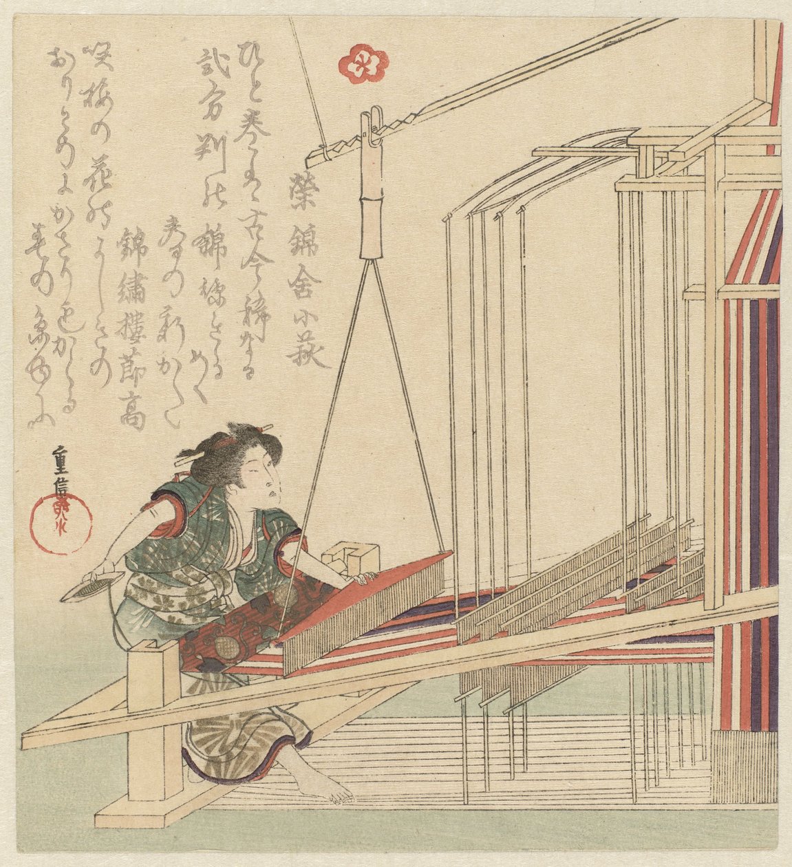 Nainen kangaspuun takana tekijältä Yanagawa Shigenobu (II)