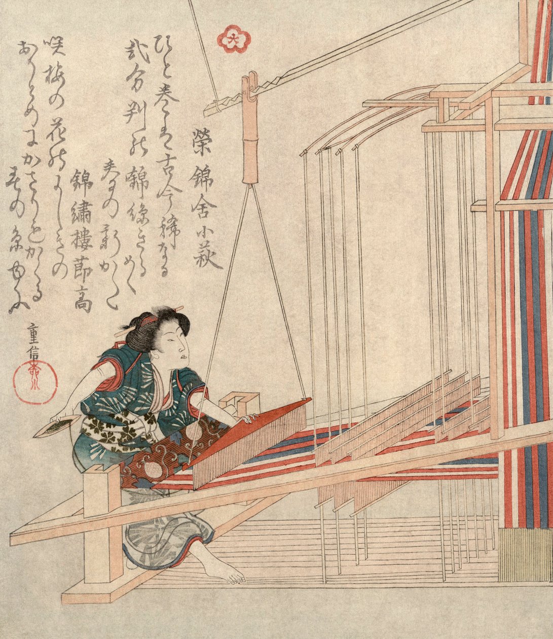 Hataori Weaving, v1829. tekijältä Yanagawa Shigenobu