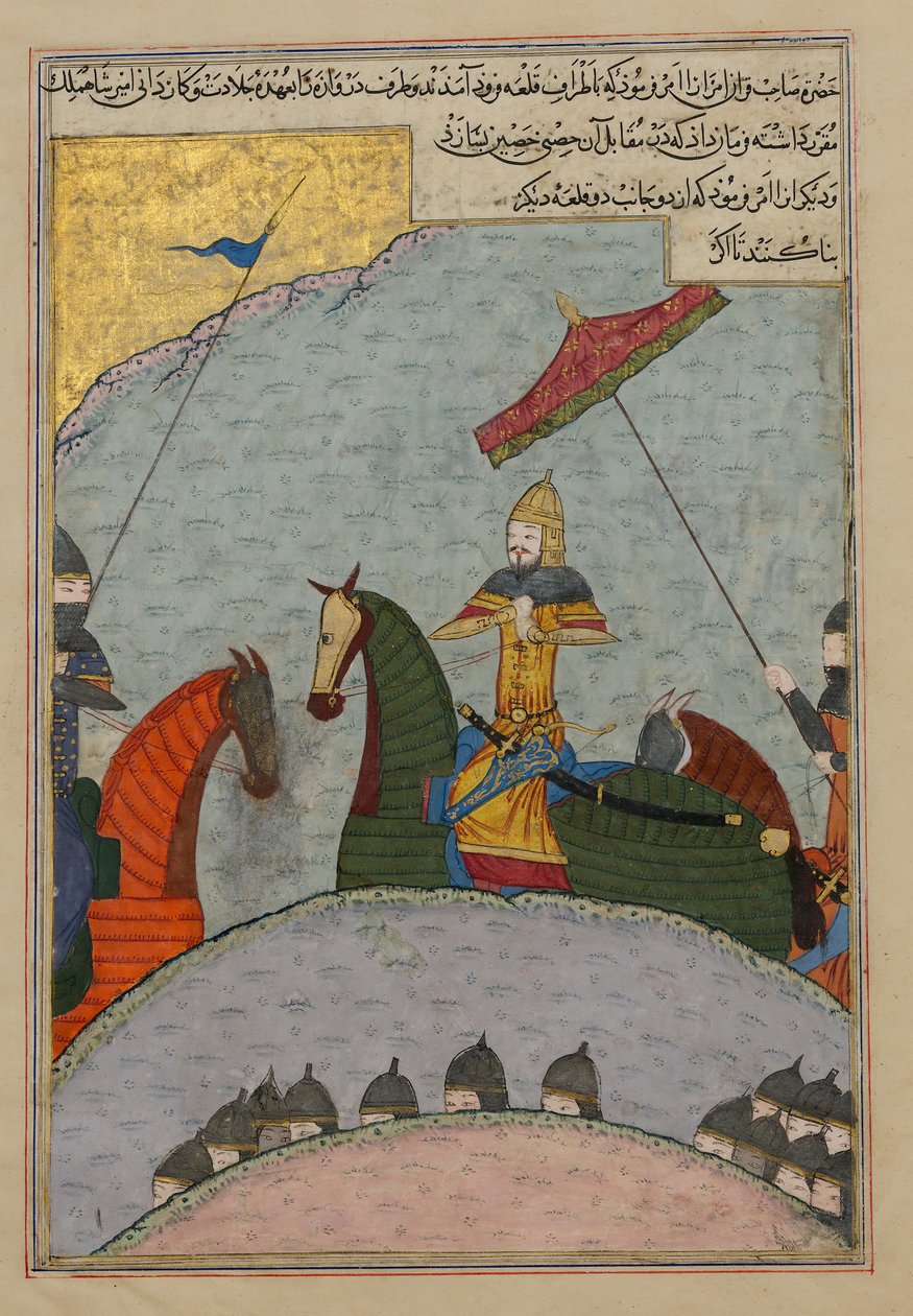 Timur ennen taistelua, Folio Zafarnaman hajakopiosta..., A.H. 839A.D. 1436. tekijältä Ya