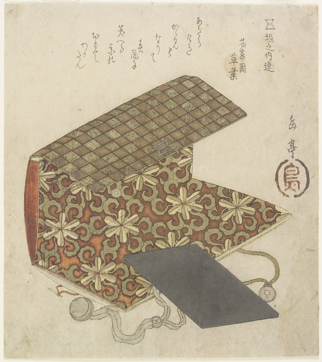 Kuviollinen kansio Horinouchi Circlelle, 1800-luvun puoliväli tekijältä Yashima Gakutei