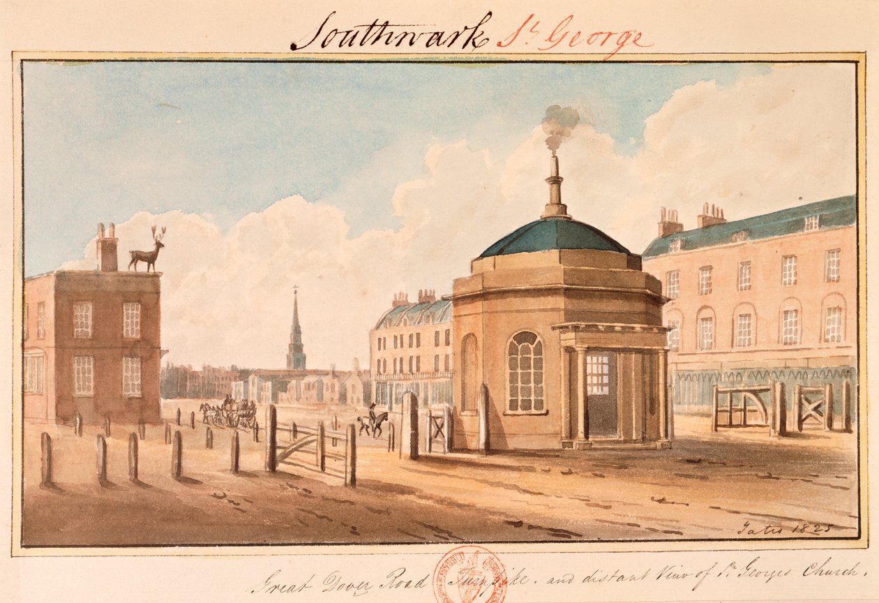 Turnpike Great Dover Roadilla, Southwarkissa, Lontoossa, 1825 tekijältä Yates