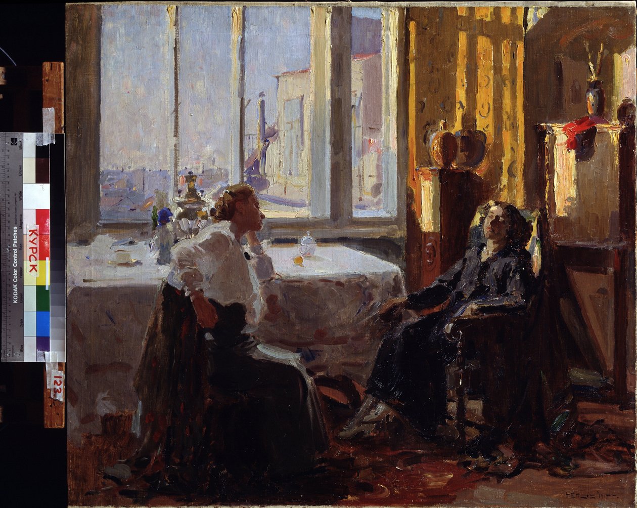 Taiteilijan studiossa. Jefim Mikhailovich Cheptovin (1875-1950) maalaus. Öljy kankaalle tekijältä Yefim Mikhailovich Tcheptov
