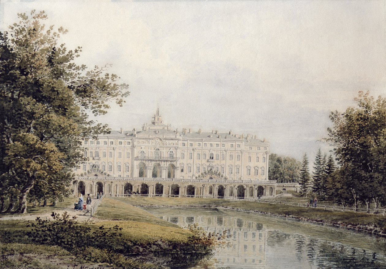 Näkymä Strelnan suuresta palatsista Pietarin lähellä, 1841 tekijältä Yegor Yegorovich Meier