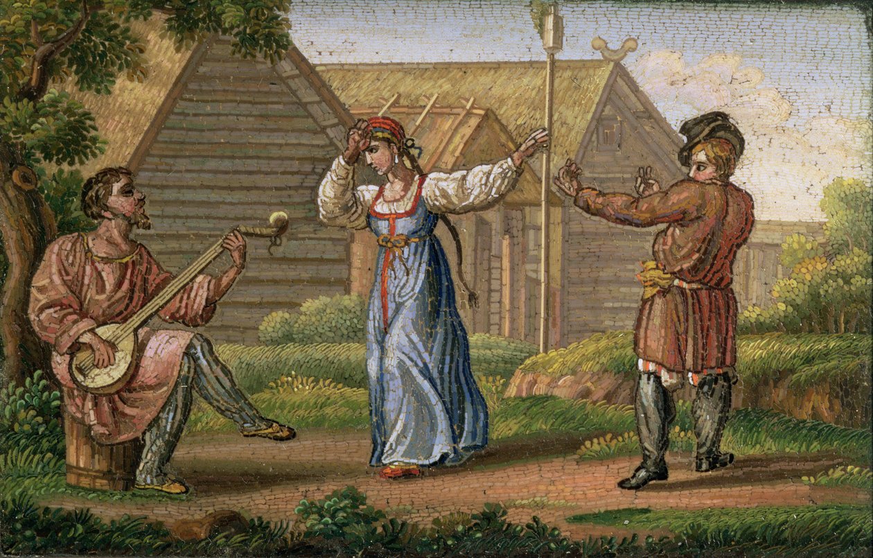 Venäläinen tanssi, tekijä Jegor Jakovlevitš Vekler (1800-61), noin 1830 (mosaiikki). tekijältä Yegor Yakovlevich Vekler