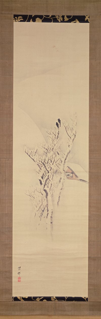 Luminen maisema, varikset puussa, n. 1820-50 (muste ja värit paperilla) tekijältä Yokoyama Seiki
