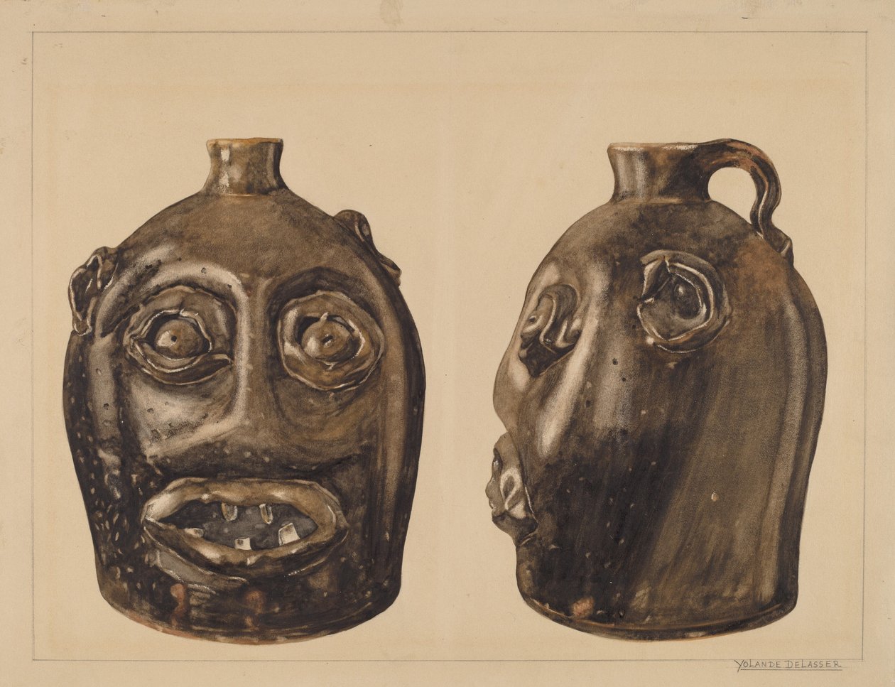 Groteski kannu, n. 1936. tekijältä Yolande Delasser